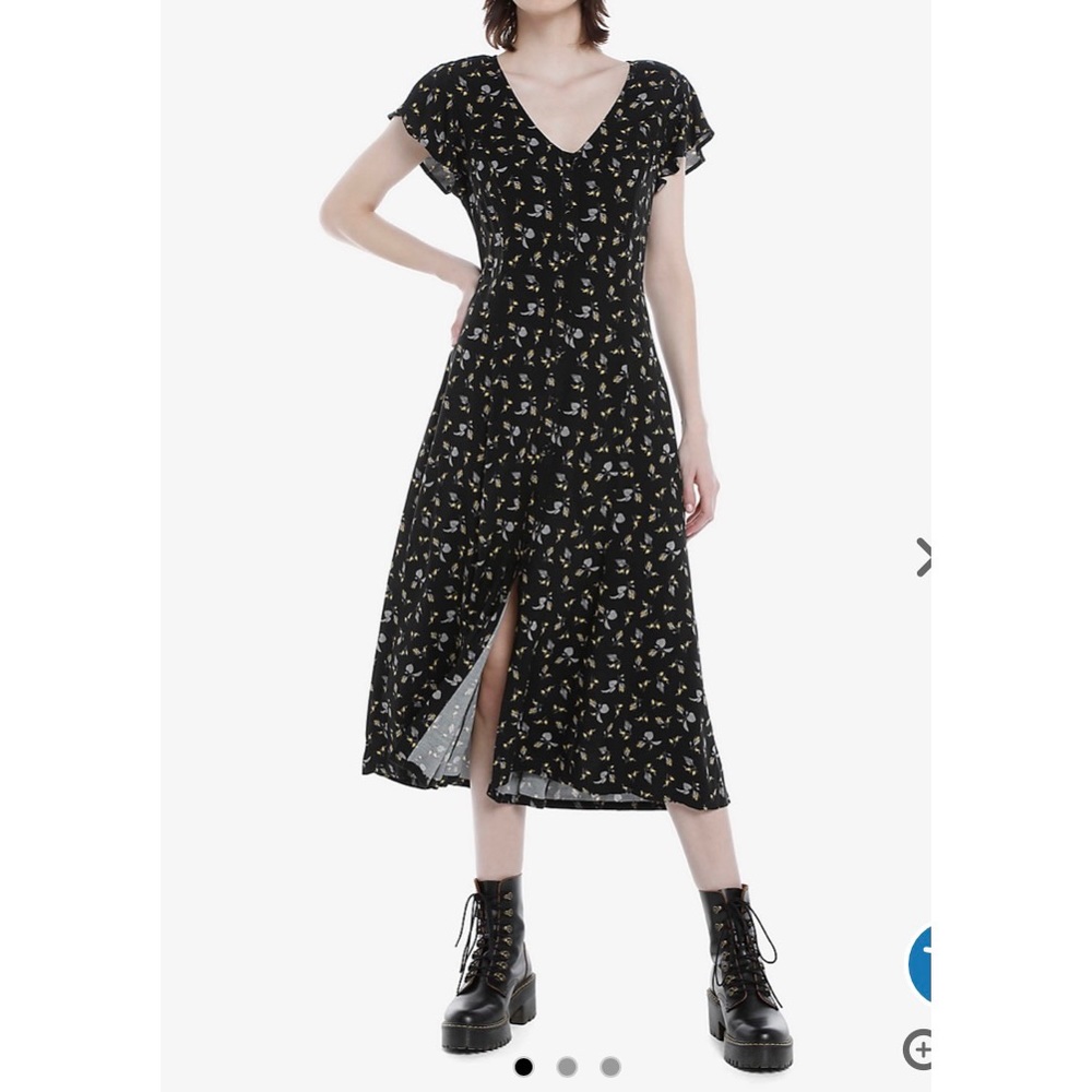 Hot Topic Yellow Rose Bud Midi Dress